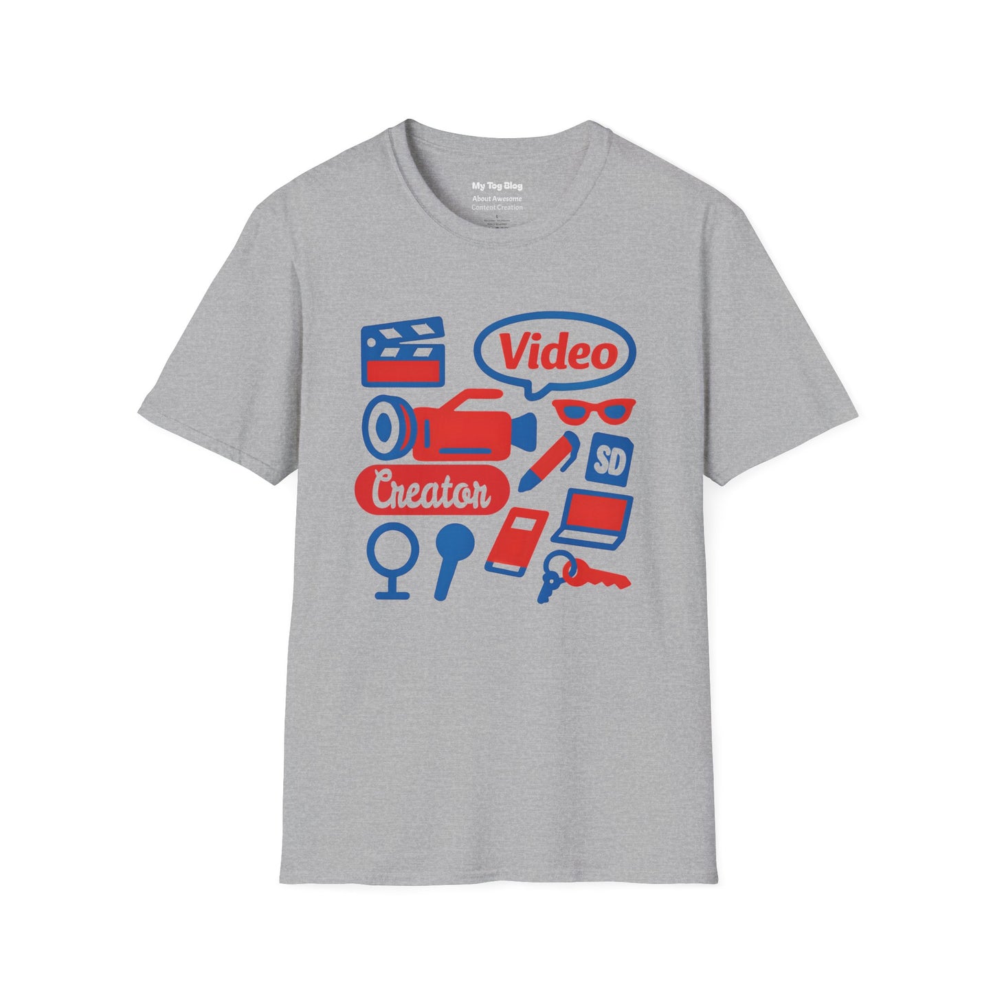 Video Creator T-Shirt with Tools in a Flat Lay Design
