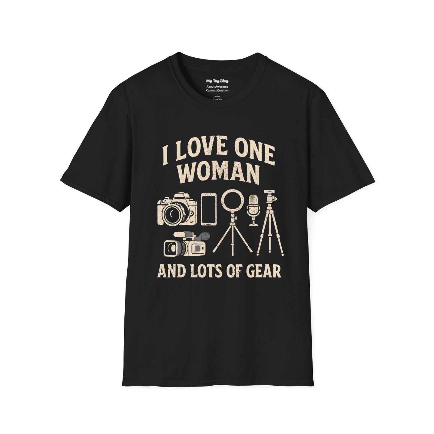 Personalized “I Love One Woman and Lots of Gear” T-Shirt | Photographer & Videographer Tee