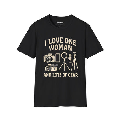 Personalized “I Love One Woman and Lots of Gear” T-Shirt | Photographer & Videographer Tee