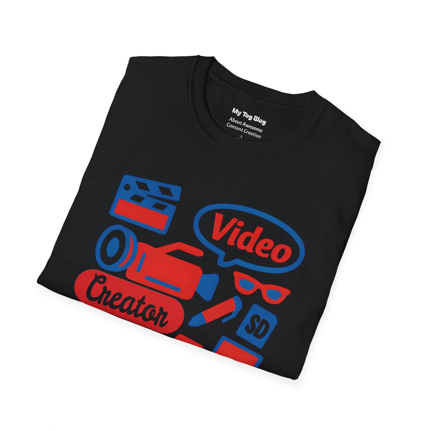 Video Creator T-Shirt with Tools in a Flat Lay Design