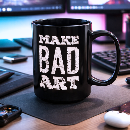 Make Bad Art Black Ceramic Mug – 15oz Creative Artist Mug