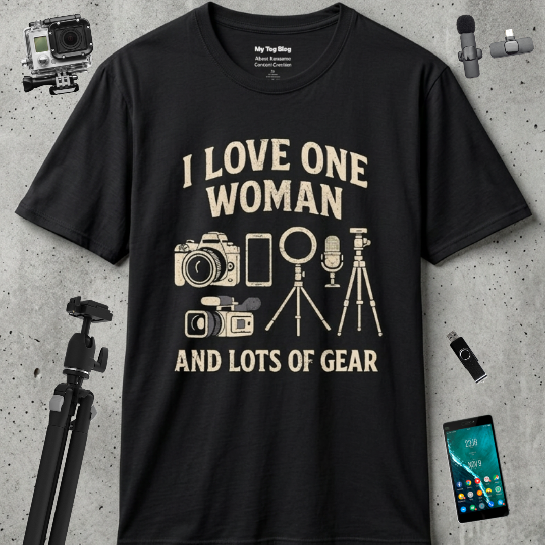 Personalized “I Love One Woman and Lots of Gear” T-Shirt | Photographer & Videographer Tee