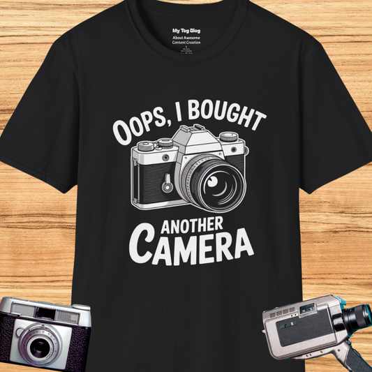 Funny Photographer T-Shirt — “Oops, I Bought Another Camera” Vintage Camera Tee