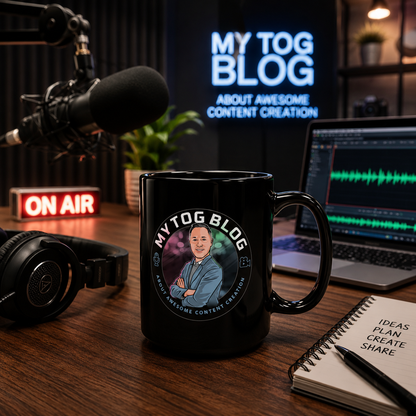 My Tog Blog Podcast Mug – 15oz Black Ceramic Coffee Mug for Content Creators & Photographers