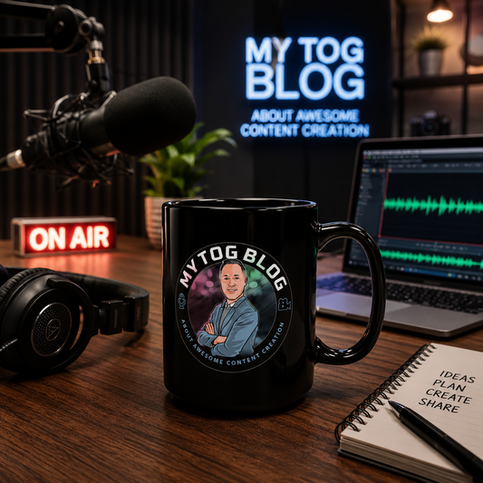 My Tog Blog Podcast Mug – 15oz Black Ceramic Coffee Mug for Content Creators & Photographers