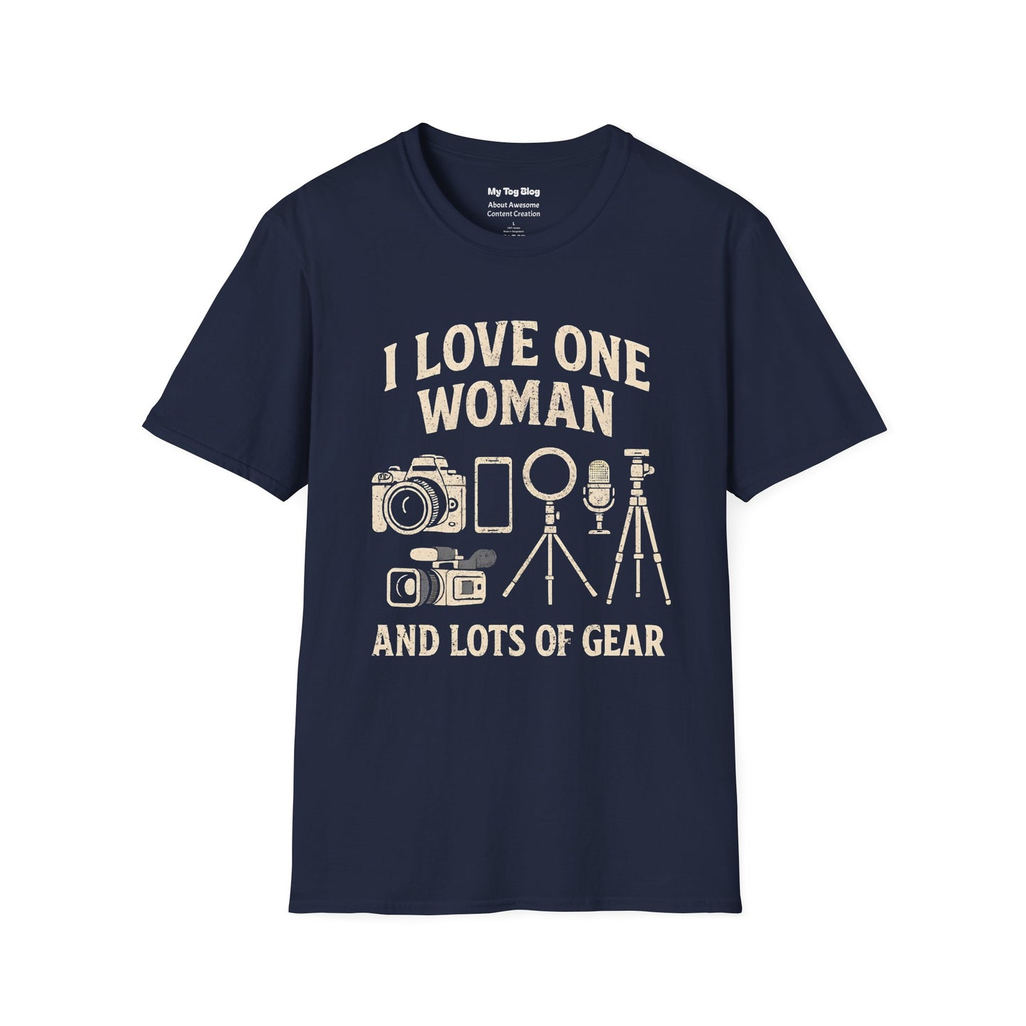 Personalized “I Love One Woman and Lots of Gear” T-Shirt | Photographer & Videographer Tee