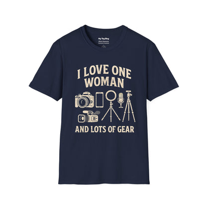 Personalized “I Love One Woman and Lots of Gear” T-Shirt | Photographer & Videographer Tee